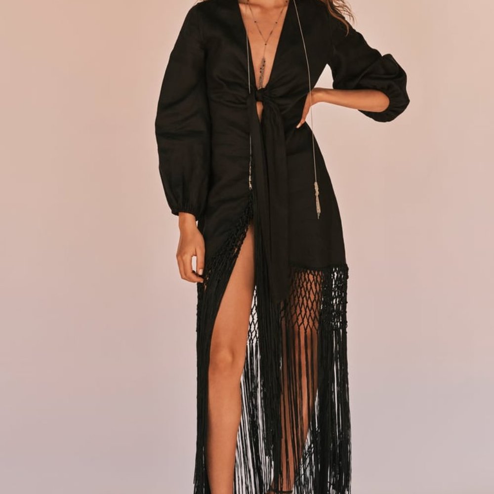 Zara - Limited Edition - Black Fringed Linen Dress